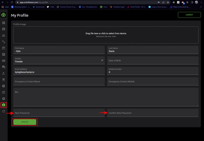 Coach Password rest from profile
