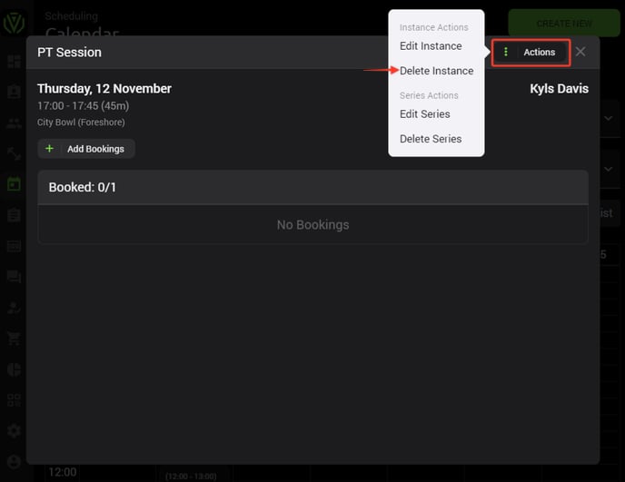 Delete a session instance