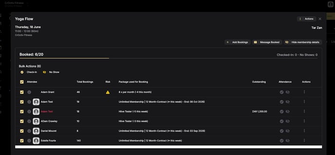 Bulk Check In and No Show