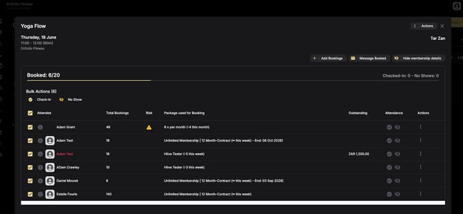 Bulk Check In and No Show